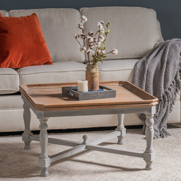 Crestview Collection Alyson Square Grey Wooden Coffee Table With Brown Top