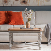 Crestview Collection Alyson Square Grey Wooden Coffee Table With Brown Top