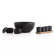 Four Hands Nelo Set of 4 Espresso Cups with Wood Tray ~ Matte Black Glaze Ceramic