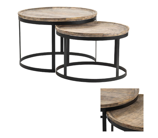 Crestview Collection Traymore Set of 2 Wood and Metal Nesting Coffee Tables