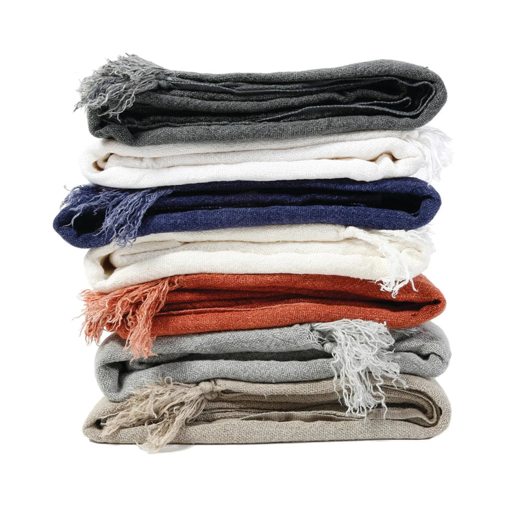 Pom Pom at Home Montauk Pure White Linen Throw Blanket ~ 50” x 70” LAST CHANCE SALE ~ LIMITED QUANTITIES