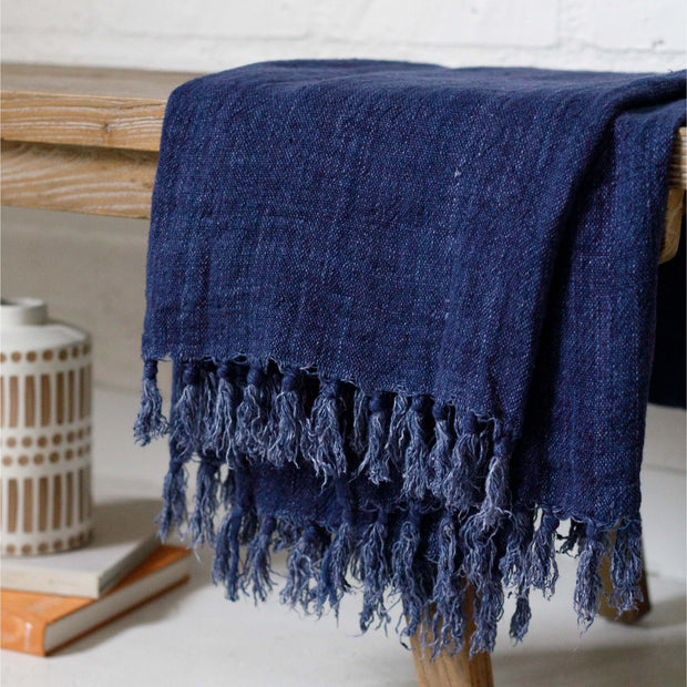 Pom Pom at Home Montauk Indigo Linen Throw Blanket ~ 50” x 70”