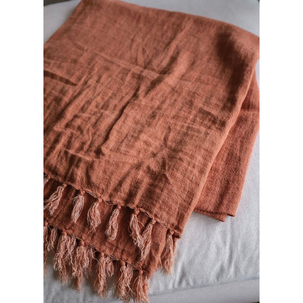 Pom Pom at Home Montauk Terracotta Linen Throw Blanket ~ 50” x 70”