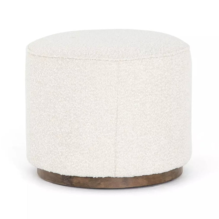 Four Hands Sinclair Round Ottoman  ~ Knoll Natural Cream Boucle Performance Fabric