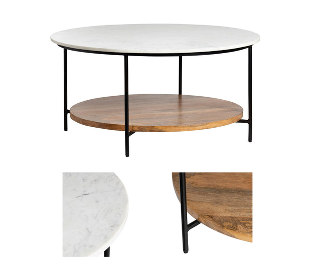 Crestview Collection Brewpub Marble and Wood Round Coffee Table