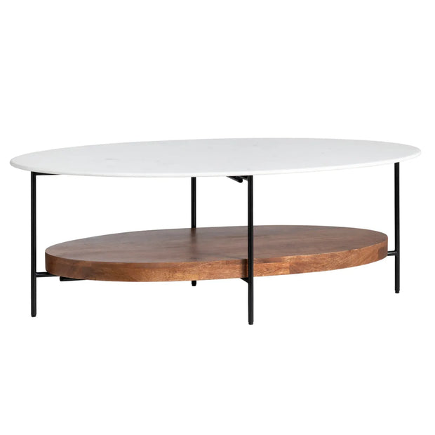 Crestview Collection Brewpub White Marble and Wood Oblong Coffee Table