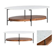Crestview Collection Brewpub White Marble and Wood Oblong Coffee Table