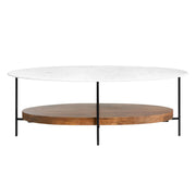 Crestview Collection Brewpub White Marble and Wood Oblong Coffee Table