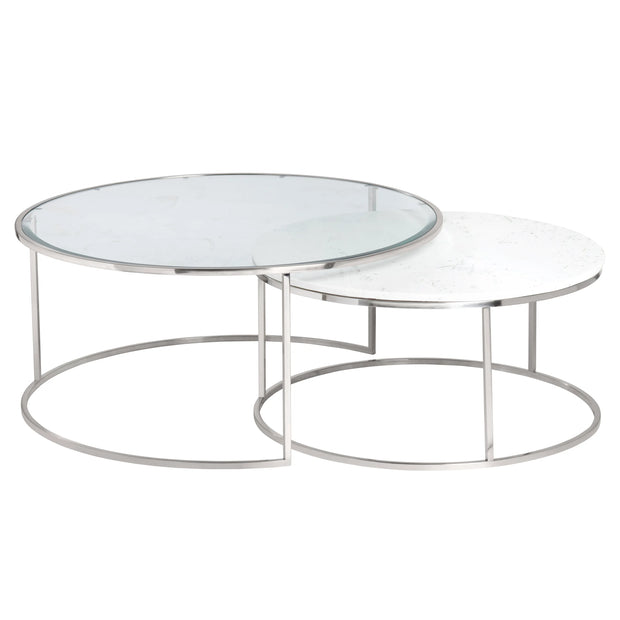 Crestview Collection Cellini Glass and White Marble Nesting Coffee Tables