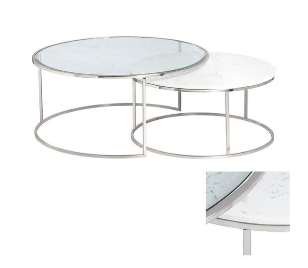Crestview Collection Cellini Glass and White Marble Nesting Coffee Tables