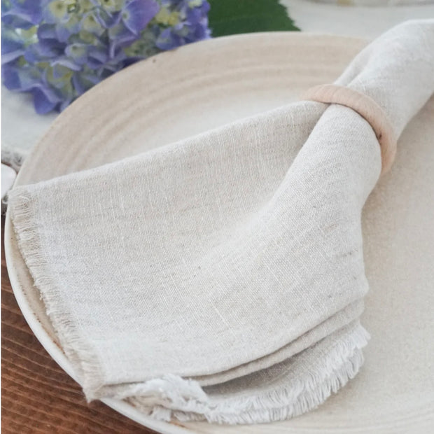 Anaya Home So Soft Linen Bright White Fringe Napkins ~ Set of 4