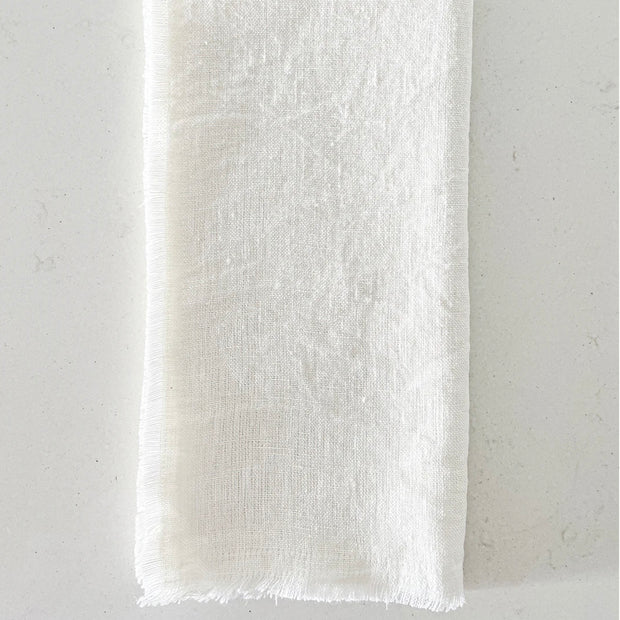 Anaya Home So Soft Linen Bright White Fringe Napkins ~ Set of 4