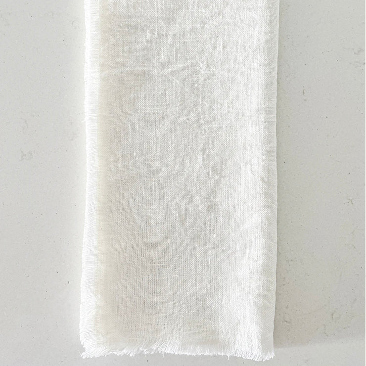 Anaya Home So Soft Linen Bright White Fringe Napkins ~ Set of 4