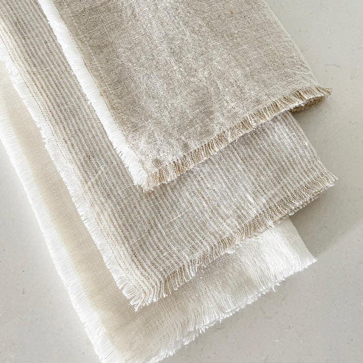 Anaya Home So Soft Linen Bright White Fringe Napkins ~ Set of 4