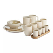 Four Hands Nelo Set of 4 Espresso Cups with Wood Tray ~ Cream Matte Ceramic