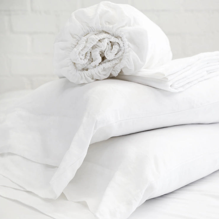 Pom Pom at Home White Linen Queen Sheet Set ~ Includes Flat, Fitted and 2 Pillowcases