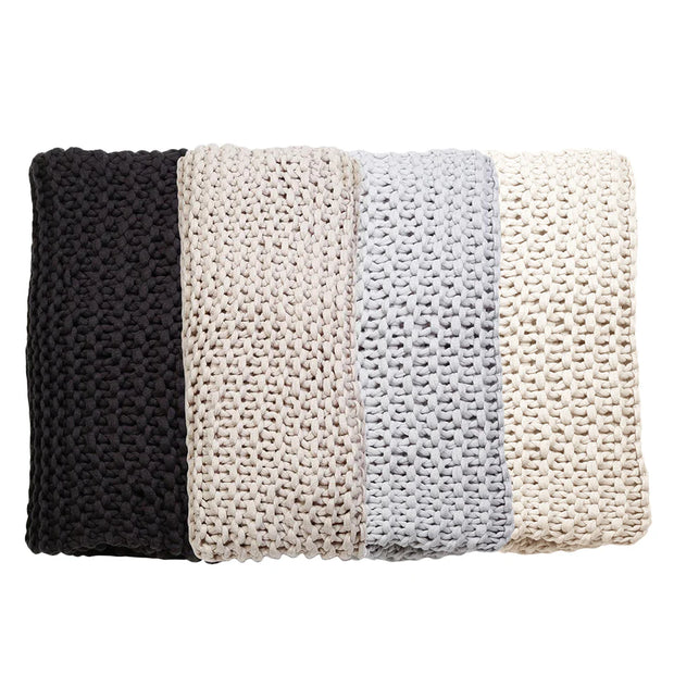 Pom Pom at Home Finn Midnight Hand Knit Chunky Throw Blanket ~ 50” x 60”