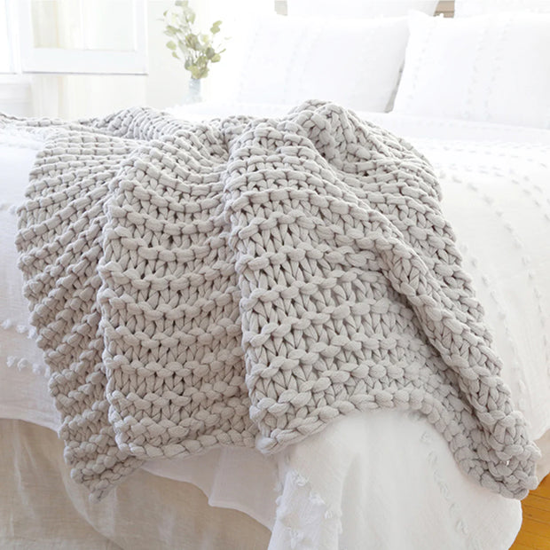 Pom Pom at Home Finn Silver Hand Knit Chunky Throw Blanket ~ 50” x 60”