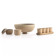 Four Hands Nelo Set of 4 Espresso Cups with Wood Tray ~ Natural Speckled Clay Ceramic