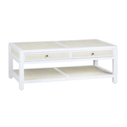 Crestview Collection Sandy Shores White Wood and Rattan Coffee Table