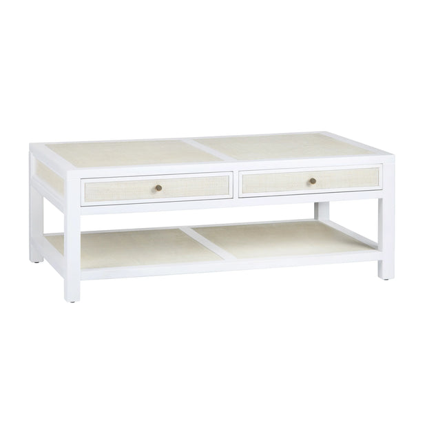 Crestview Collection Sandy Shores White Wood and Rattan Coffee Table