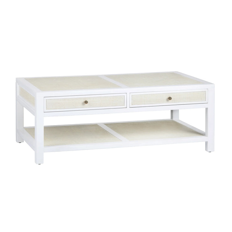 Crestview Collection Sandy Shores White Wood and Rattan Coffee Table