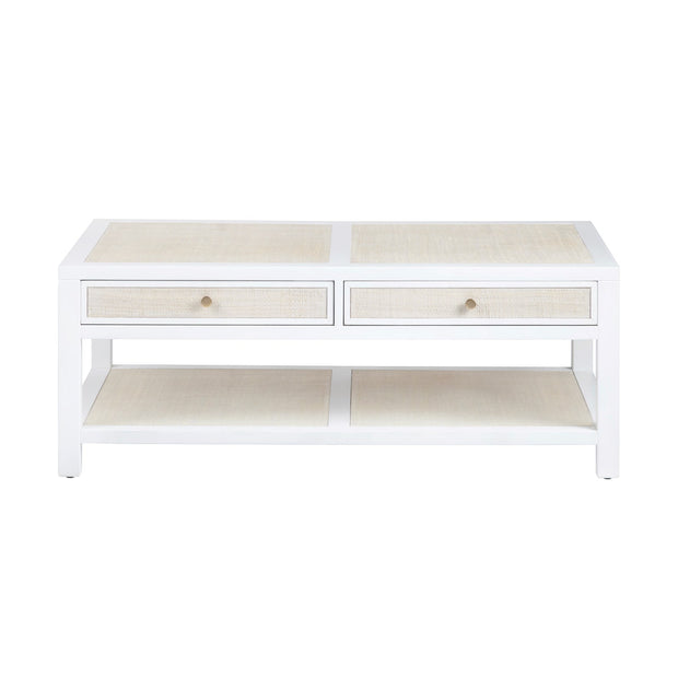 Crestview Collection Sandy Shores White Wood and Rattan Coffee Table