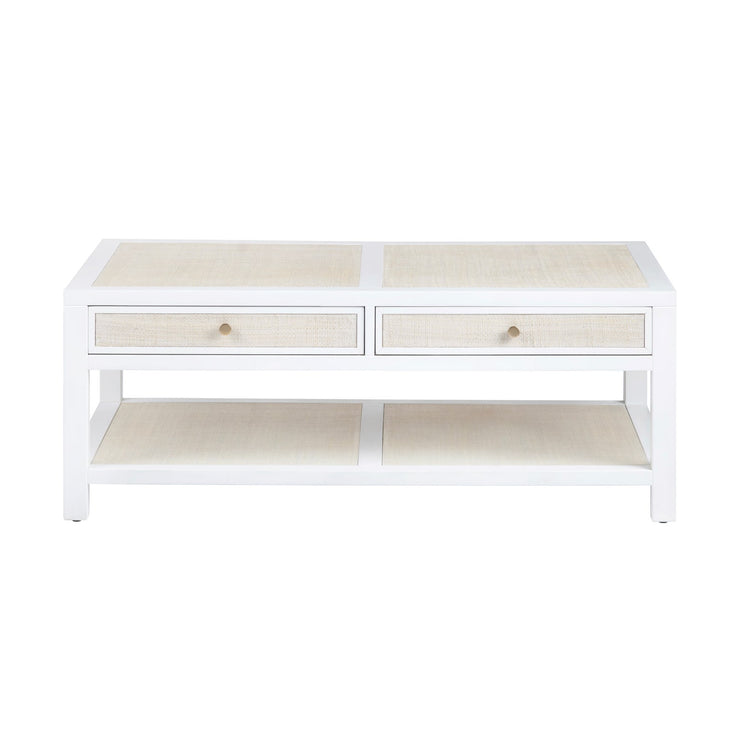 Crestview Collection Sandy Shores White Wood and Rattan Coffee Table