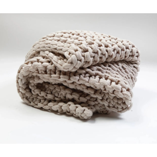 Pom Pom at Home Finn Taupe Hand Knit Chunky Throw Blanket ~ 50” x 60” ~ LAST CHANCE SALE ~ LIMITED QUANTITIES