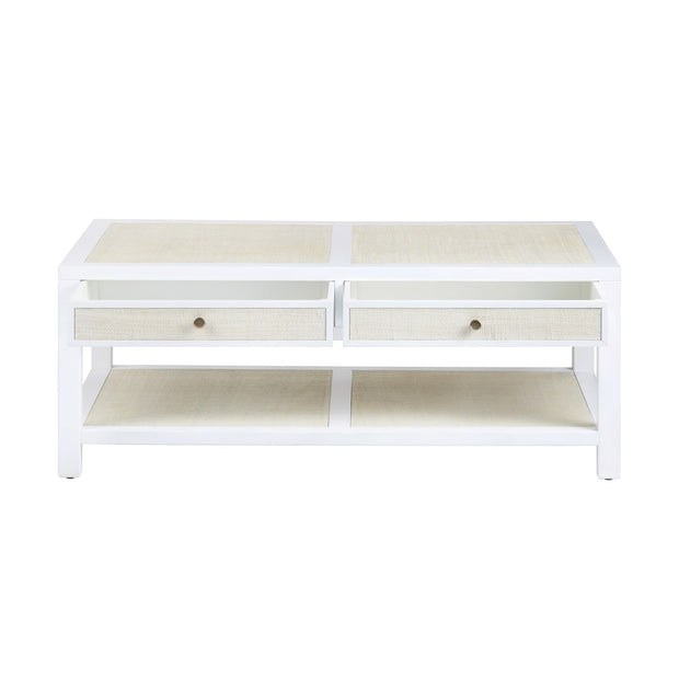 Crestview Collection Sandy Shores White Wood and Rattan Coffee Table