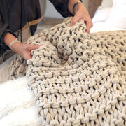 Pom Pom at Home Finn Taupe Hand Knit Chunky Throw Blanket ~ 50” x 60” ~ LAST CHANCE SALE ~ LIMITED QUANTITIES