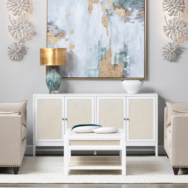 Crestview Collection Sandy Shores White Wood and Rattan Coffee Table