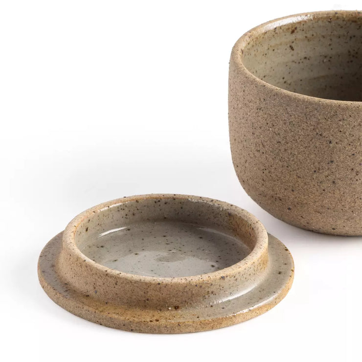 Four Hands Nelo Salt Jars Set of 2 ~ Natural Speckled Clay Ceramic