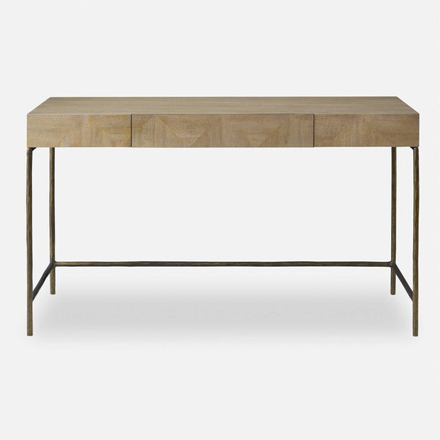 Uttermost Aristotle Natural Primavera Contemporary Desk with Antique Gold Cast Iron Base
