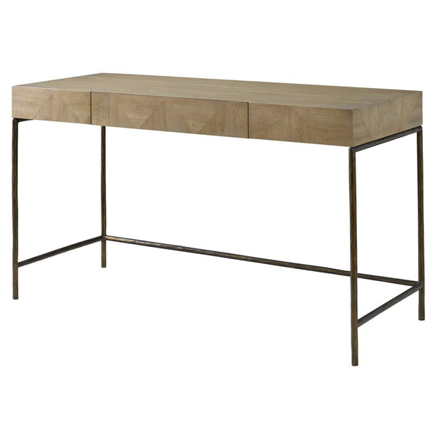 Uttermost Aristotle Natural Primavera Contemporary Desk with Antique Gold Cast Iron Base