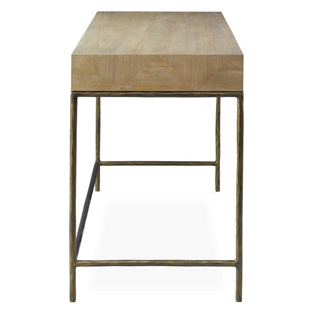 Uttermost Aristotle Natural Primavera Contemporary Desk with Antique Gold Cast Iron Base