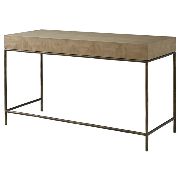 Uttermost Aristotle Natural Primavera Contemporary Desk with Antique Gold Cast Iron Base