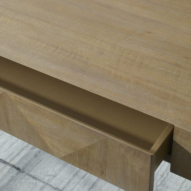 Uttermost Aristotle Natural Primavera Contemporary Desk with Antique Gold Cast Iron Base