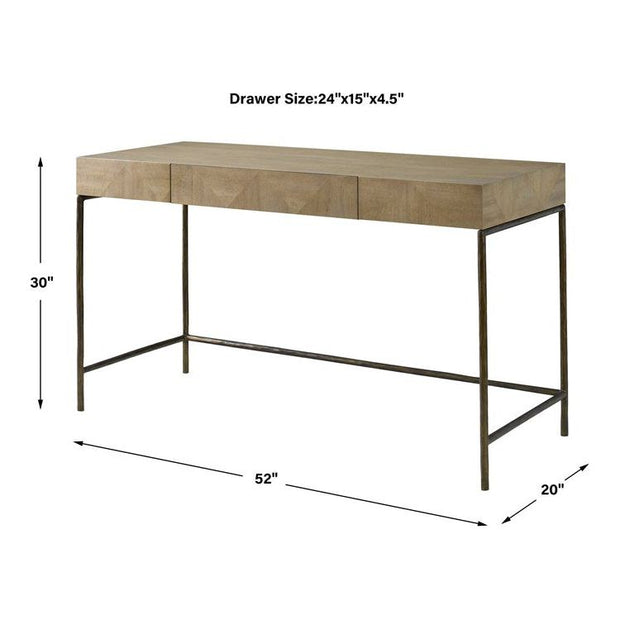 Uttermost Aristotle Natural Primavera Contemporary Desk with Antique Gold Cast Iron Base