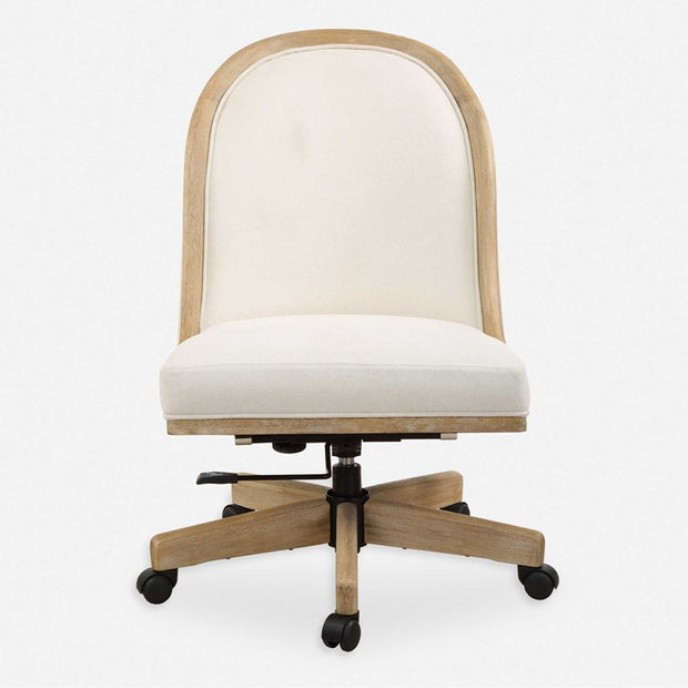 Uttermost Lithe White Frost Fabric and Light Oak Natural Ceruse Desk Chair with Casters