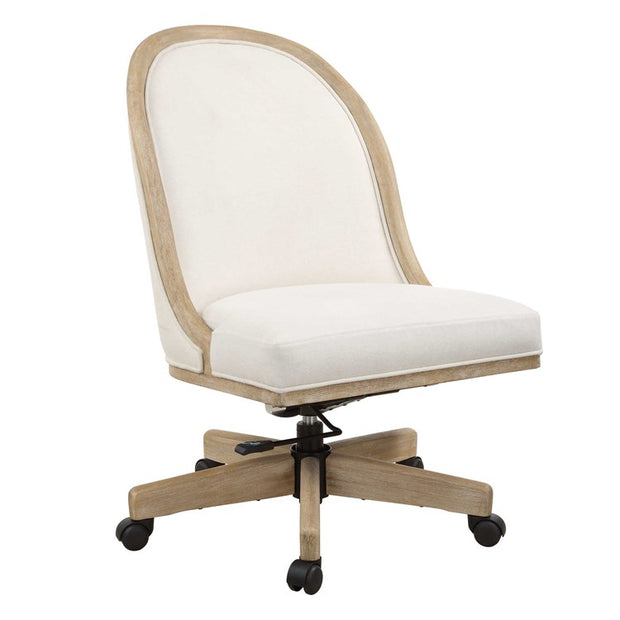 Uttermost Lithe White Frost Fabric and Light Oak Natural Ceruse Desk Chair with Casters