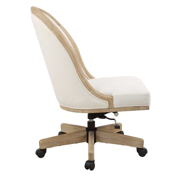 Uttermost Lithe White Frost Fabric and Light Oak Natural Ceruse Desk Chair with Casters