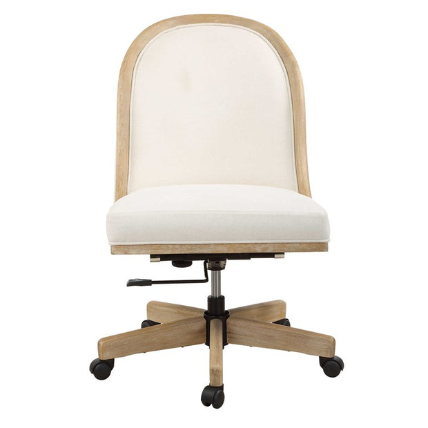 Uttermost Lithe White Frost Fabric and Light Oak Natural Ceruse Desk Chair with Casters