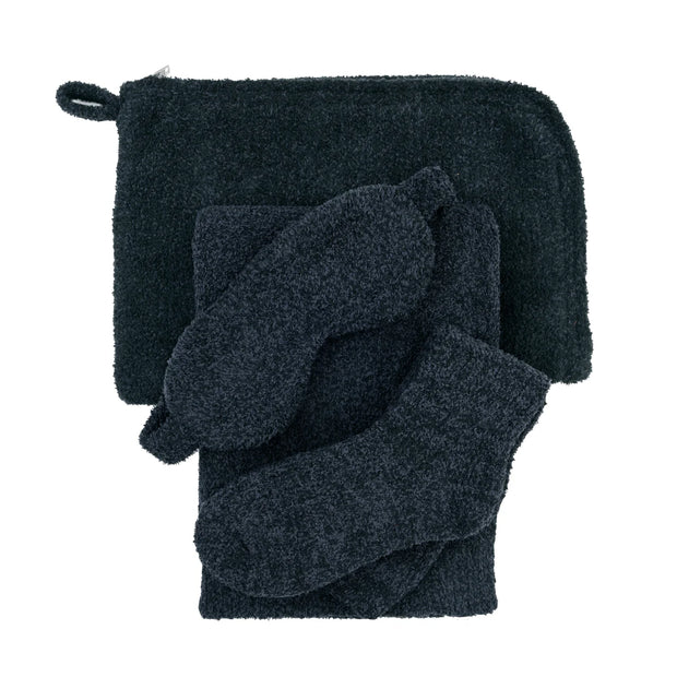 Kashwere Ultra Plush Onyx Travel Blanket, Pouch, Eye Mask and Spa Socks Set