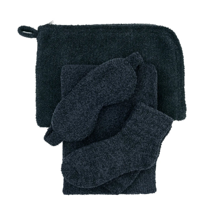 Kashwere Ultra Plush Onyx Travel Blanket, Pouch, Eye Mask and Spa Socks Set