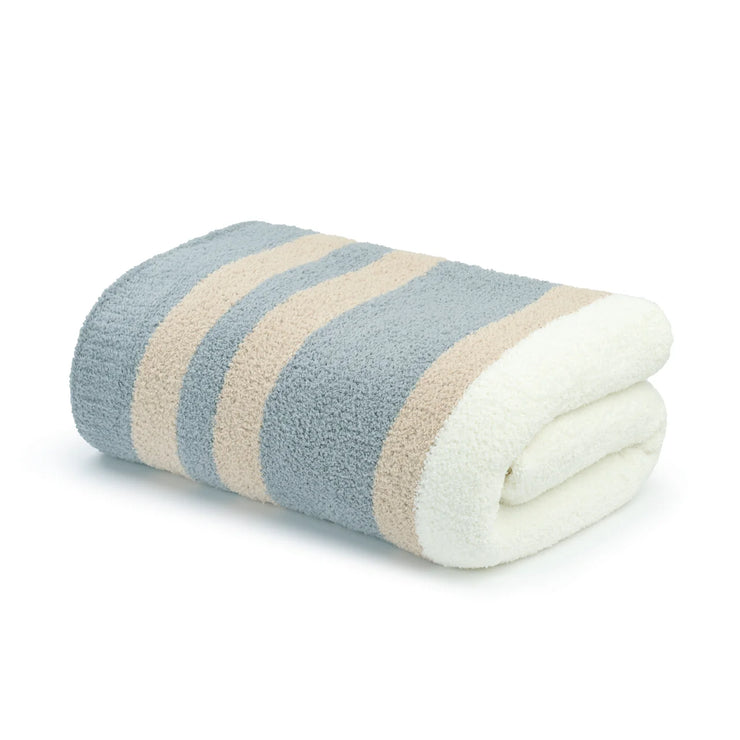 Kashwere Ultra Plush Multi Striped Malibu, Wheat and Creme King Blanket