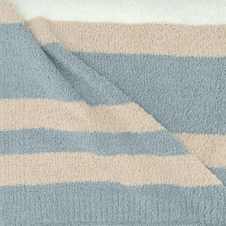Kashwere Ultra Plush Multi Striped Malibu, Wheat and Creme King Blanket