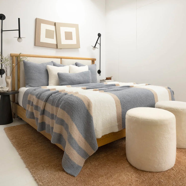 Kashwere Ultra Plush Multi Striped Malibu, Wheat and Creme King Blanket