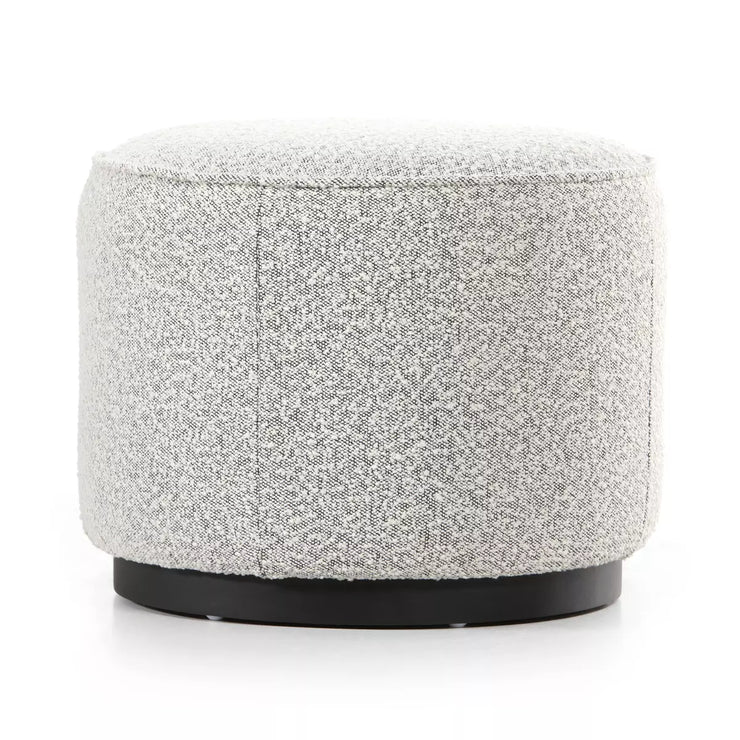 Four Hands Sinclair Round Ottoman  ~ Knoll Domino Grey Boucle Performance Fabric