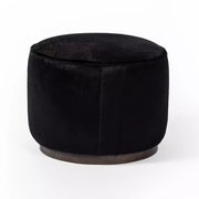 Four Hands Sinclair Round Ottoman  ~ Black Hair on Hide Leather